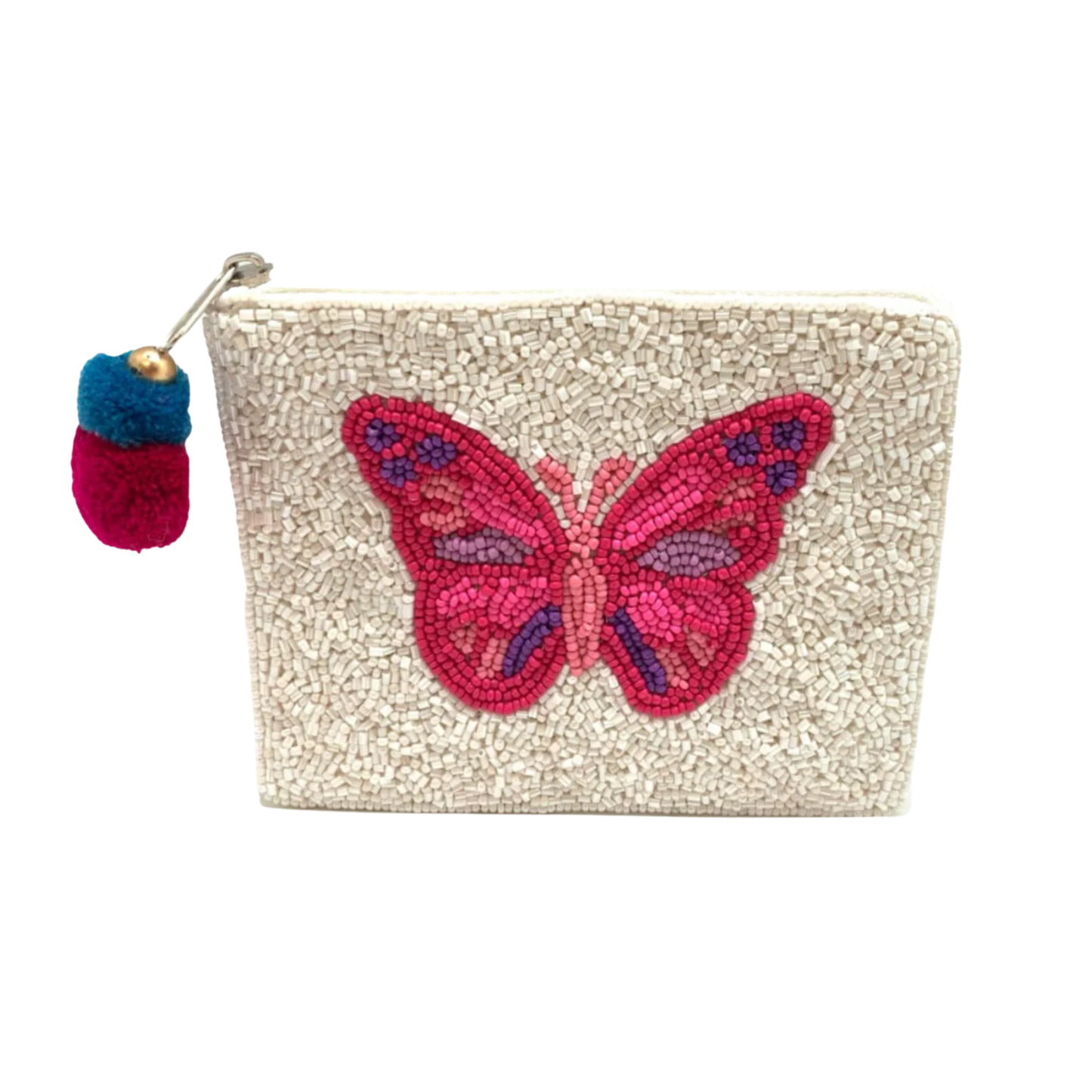 Pink Butterfly with Flowers Pouch