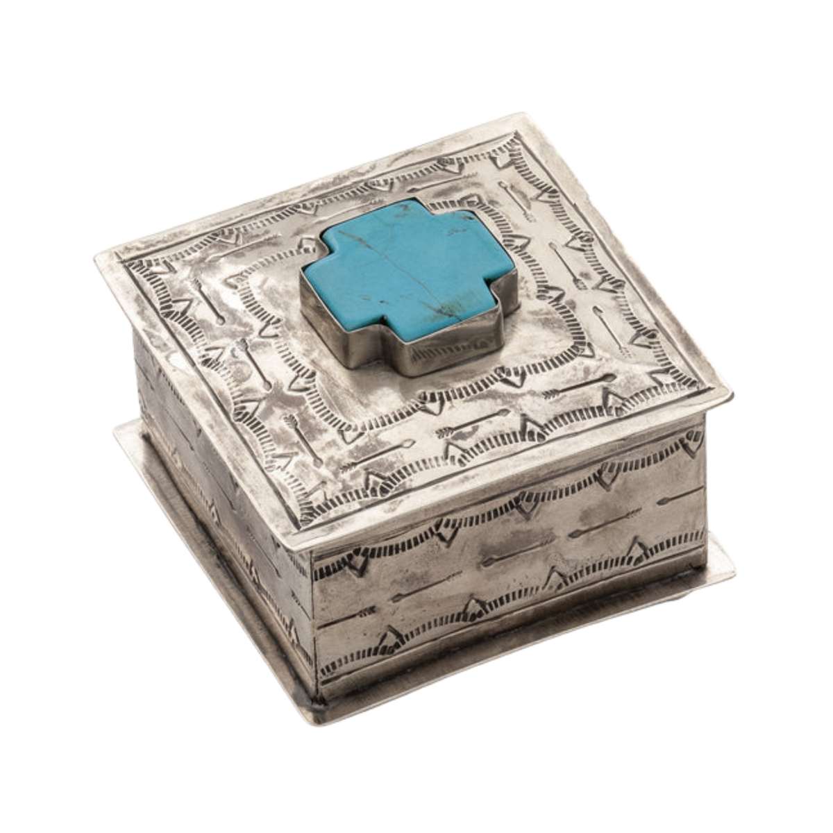 Small Stamped Box with Turquoise - Cross