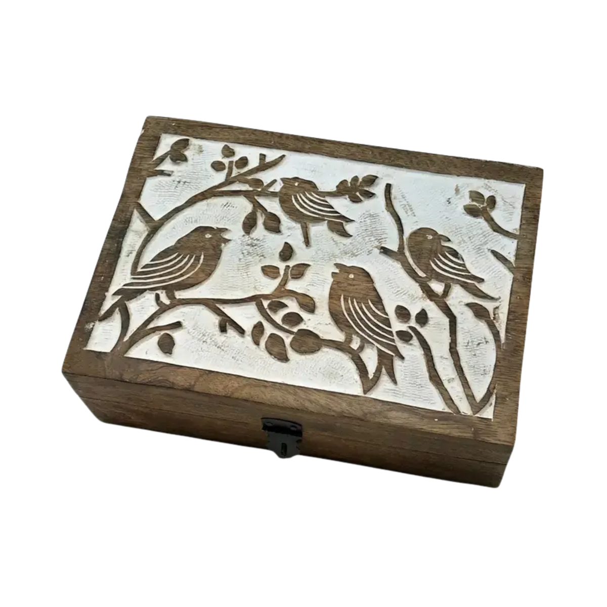 Carved Wood Bird Hinged Box