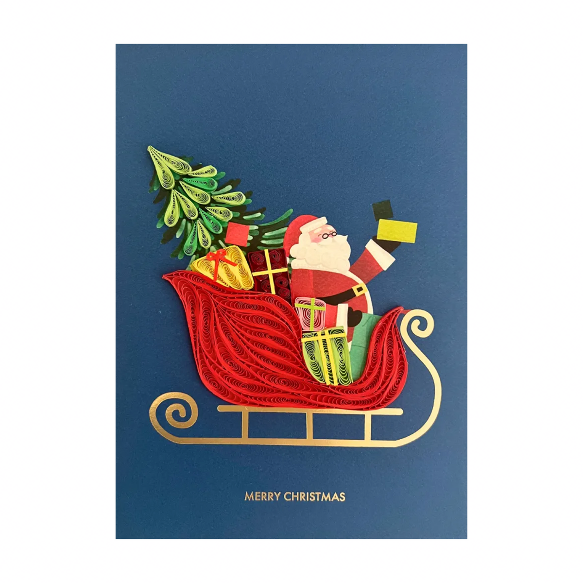 Santa's Sleigh Quill Christmas Card