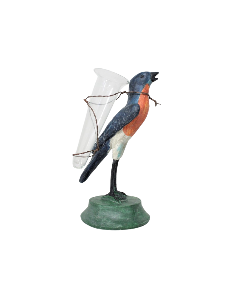 Blue Bird with Glass Vase