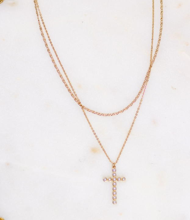 Pearl Cross Layered Necklace