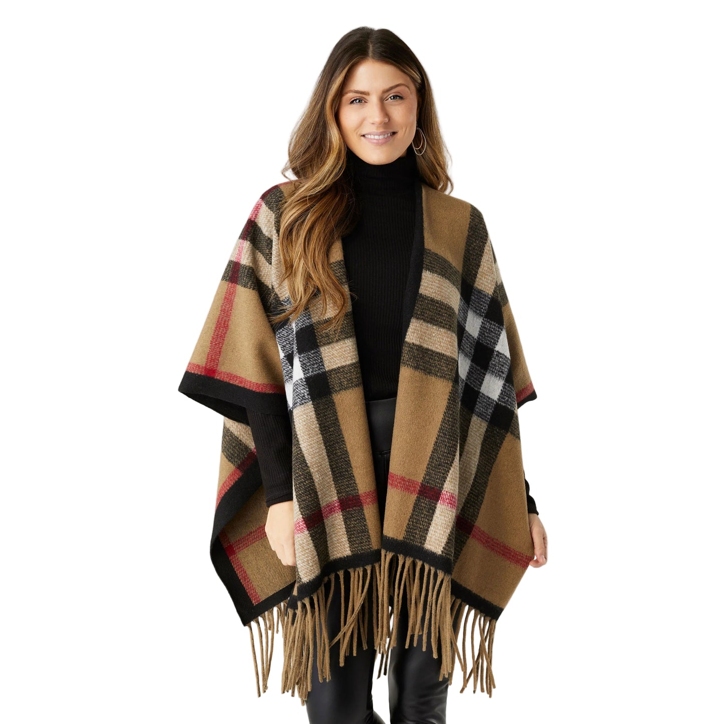 Plaid Wrap with Fringe Taupe