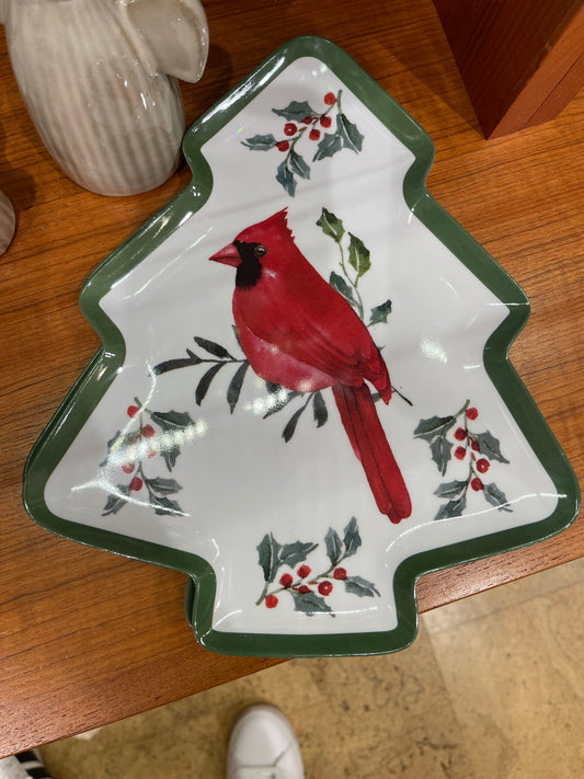 Cardinal/Holly Christmas Tree Plate