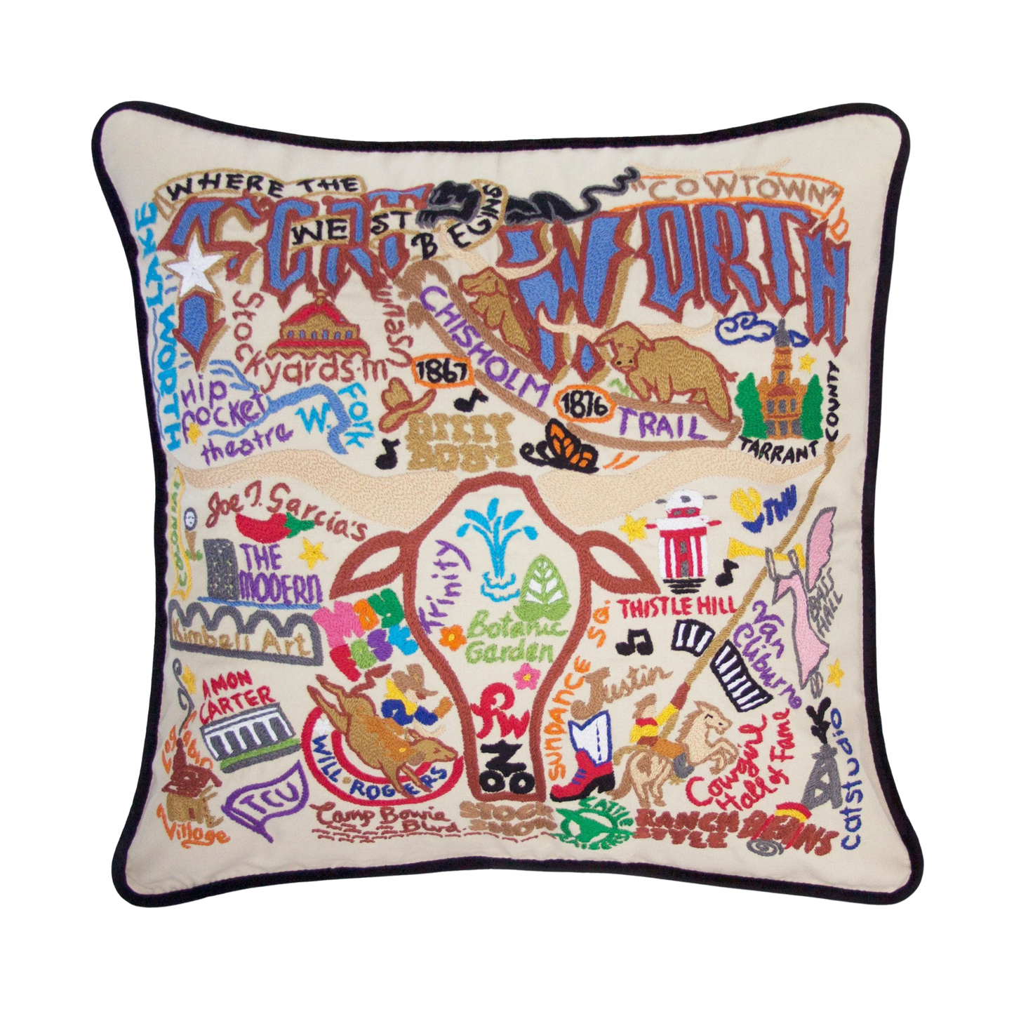 Fort Worth Embroidered Pillow