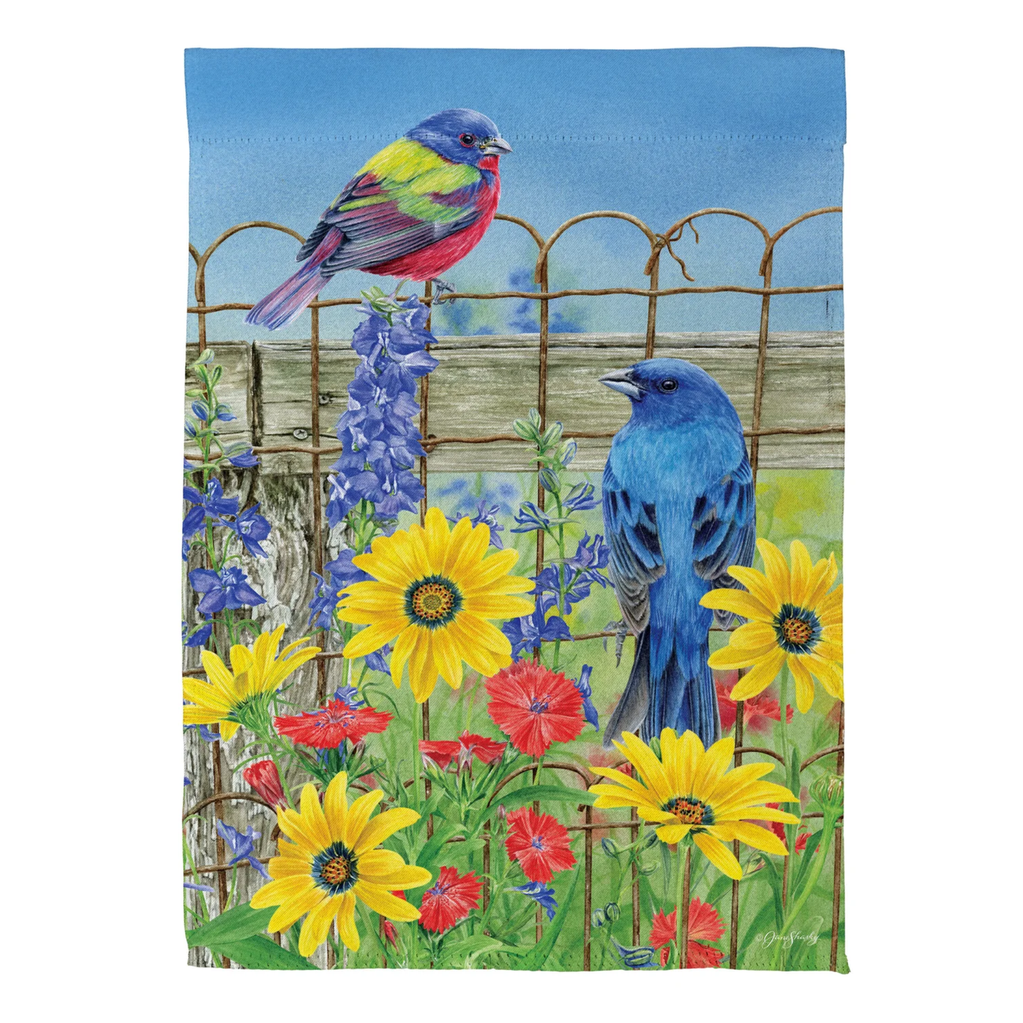Colorful Songbird Fence Garden Flag