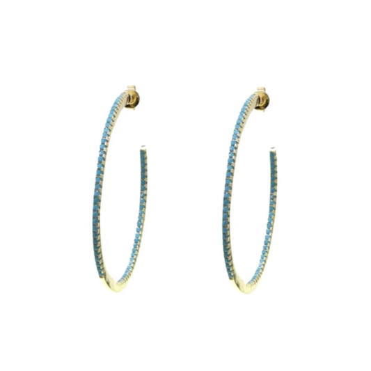 Pave Turquoise Hoops