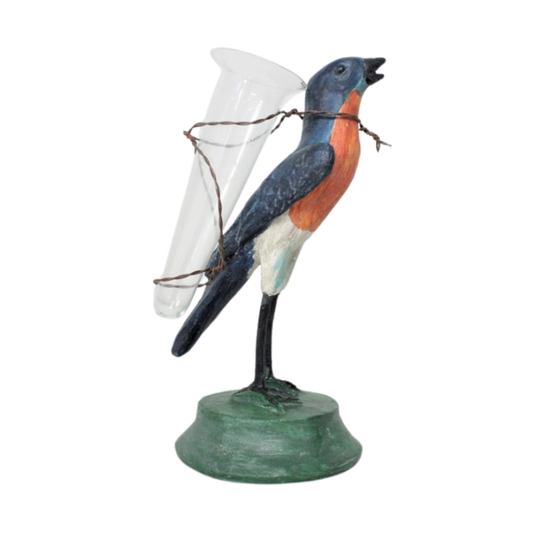 Blue Bird with Glass Vase