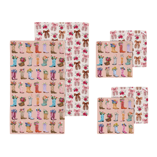 Boots & Bows Towel and Dish Cloth Set
