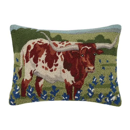 Longhorn in Bluebonnet Pillow