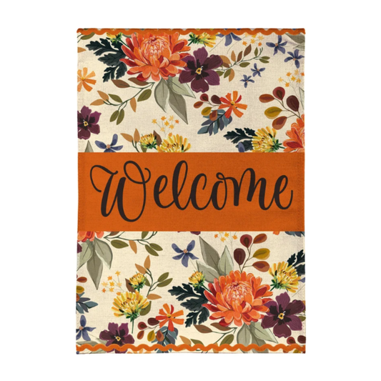 Fall Floral Burlap Garden Flag