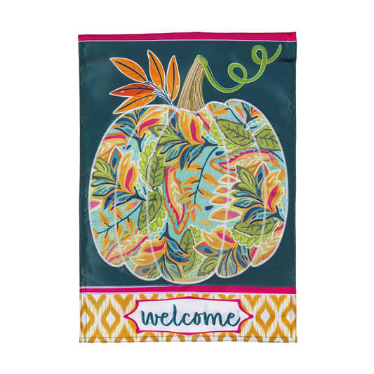 Floral Pumpkin Applique Garden Flag