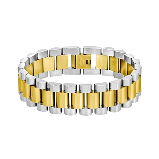 Wide Watch Band Bracelet Silver/Gold