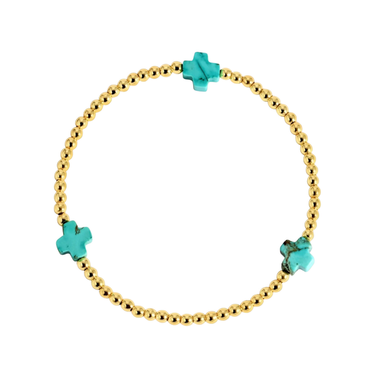 Gold with Turquoise Cross Bracelet