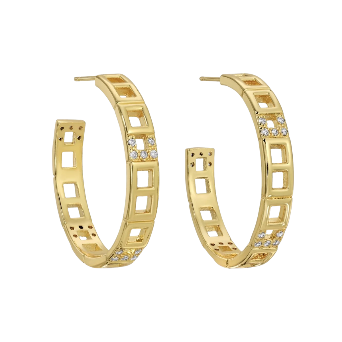 Large Multi Square Hoops with Pave Earrings