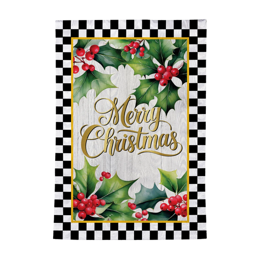 Merry Christmas Holly Garden Flag