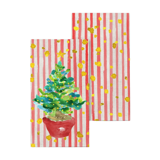 Red Potted Christmas Tree Guest Towels
