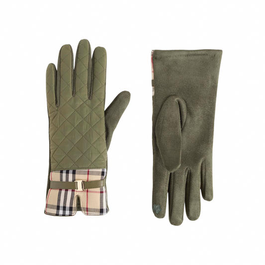 Plaid Puffer Gloves Army Green