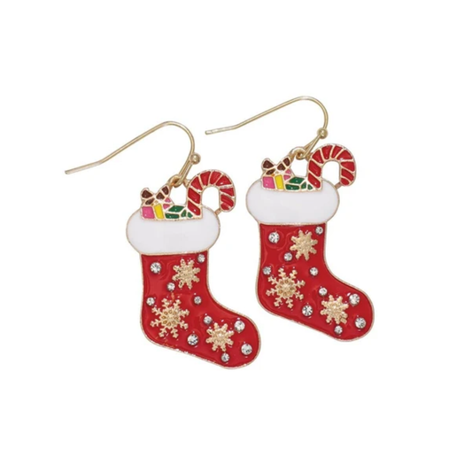 Red Stockings with Snowflakes Earrings