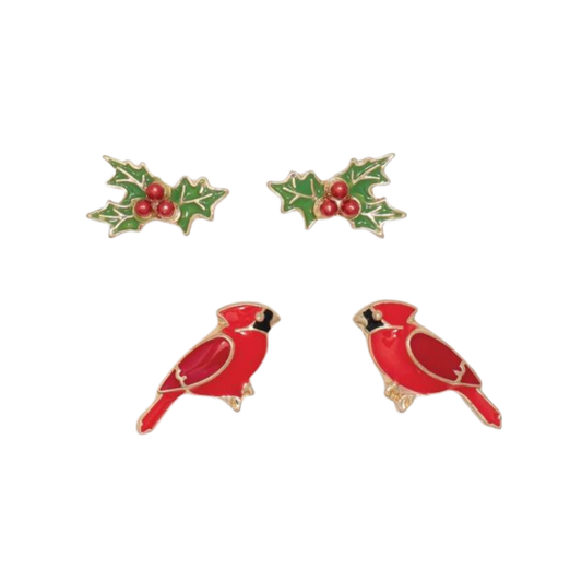Cardinals and Holly Earrings