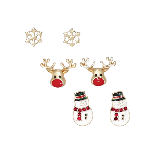 Snowman and Rudolph Trio Earrings