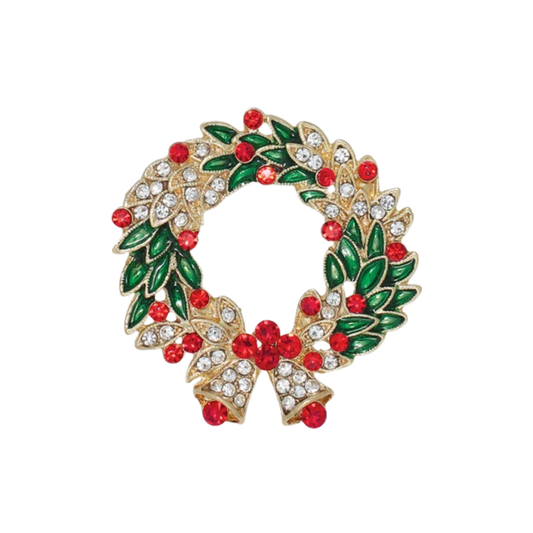 Wreath w/Bells and Crystals Pin