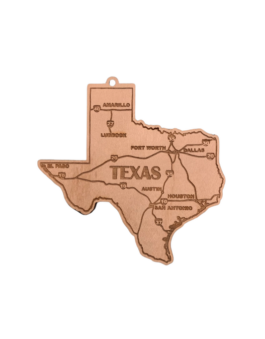 Texas Road Map Ornament