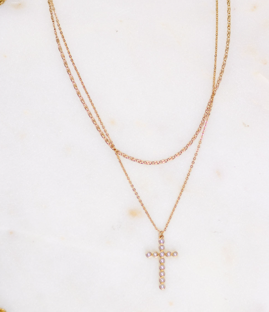 Pearl Cross Layered Necklace