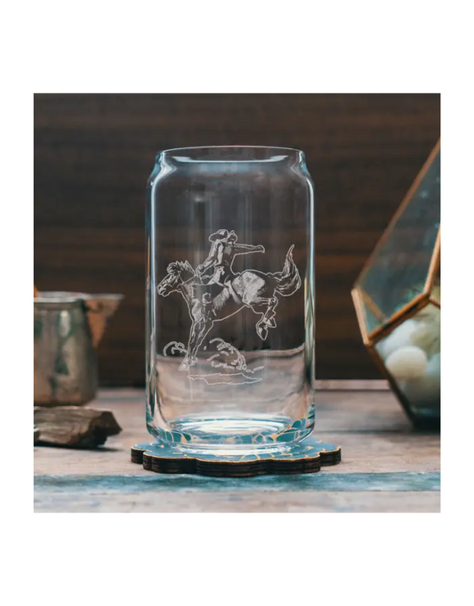 Etched Cowboy Drinking Glass