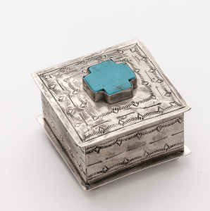 Small Stamped Box with Turquoise - Cross