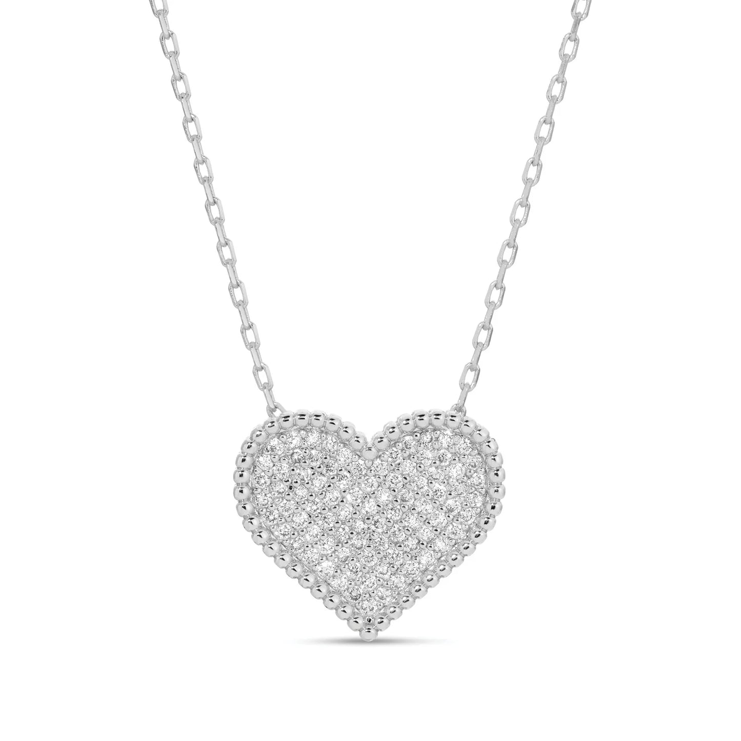 Pave Heart Necklace - Silver
