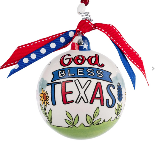 Longhorn God Bless Texas Ornament