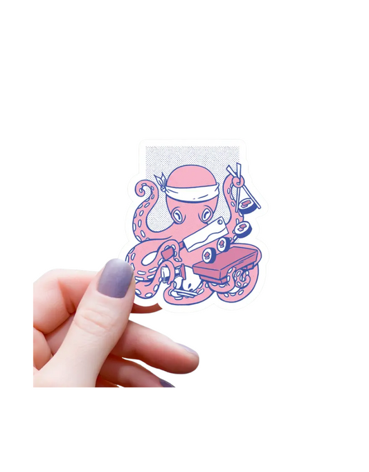 Pink Octopus Sushi Chef Sticker