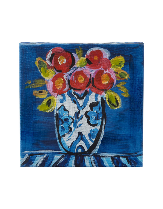 Poppies Blue and White Vase Canvas